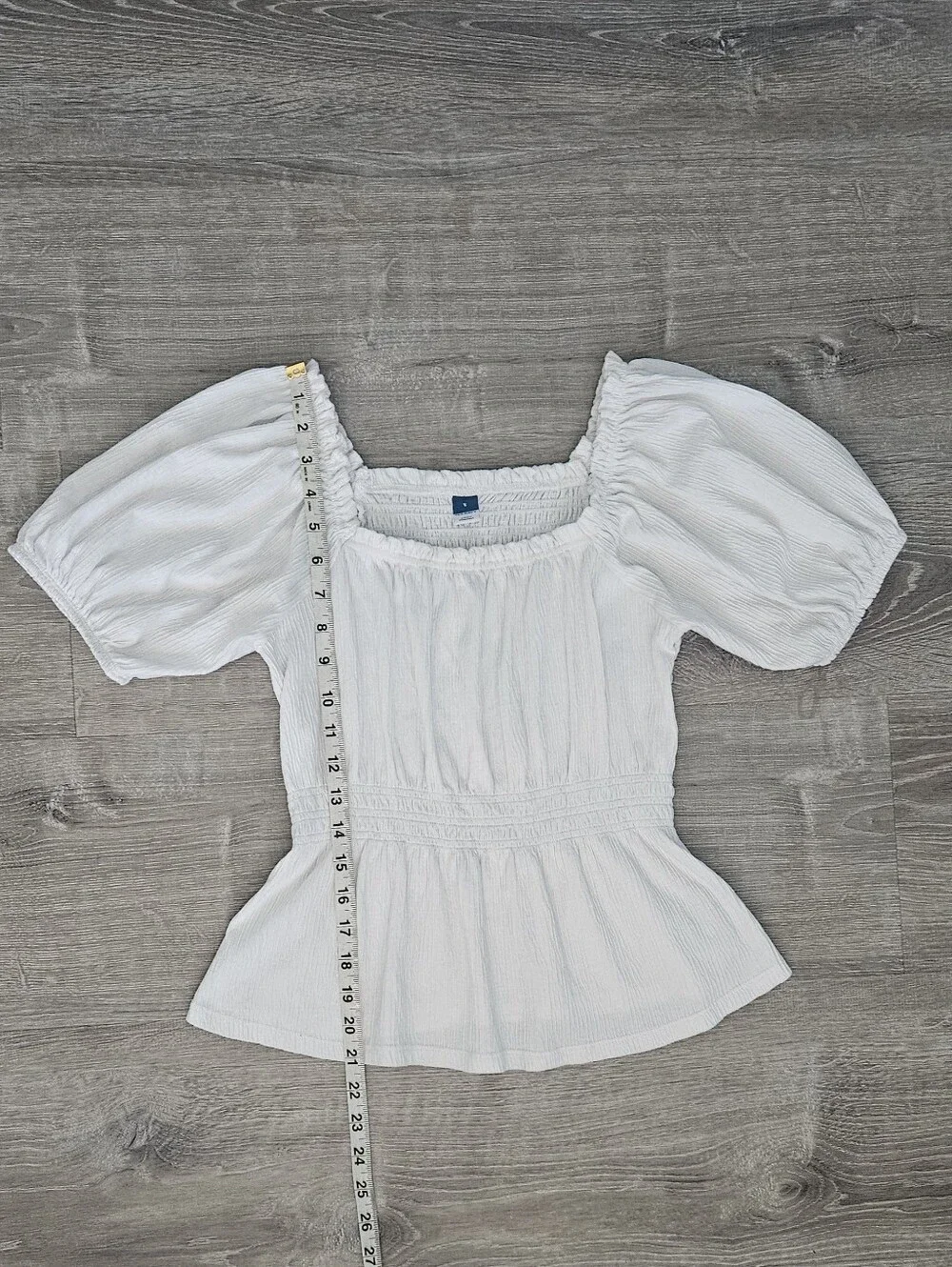 Smocked White Puff Sleeve Top Peasant Boho Cottagecore Ren Faire Milkmaid Sz S